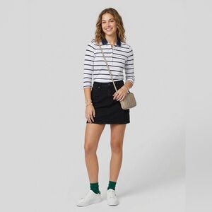 LRL Lauren Active Striped Polo-Style 3/4 Sleeve Top in White and Navy size XS